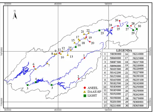 FIGURA 1. Mapa com as estações fluviométricas usadas na regionalização.