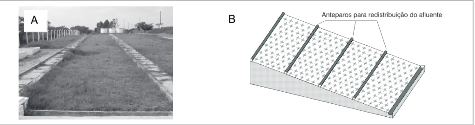 Figura 3 – Sistema de escoamento superficial: vista (A) e esquema (B).