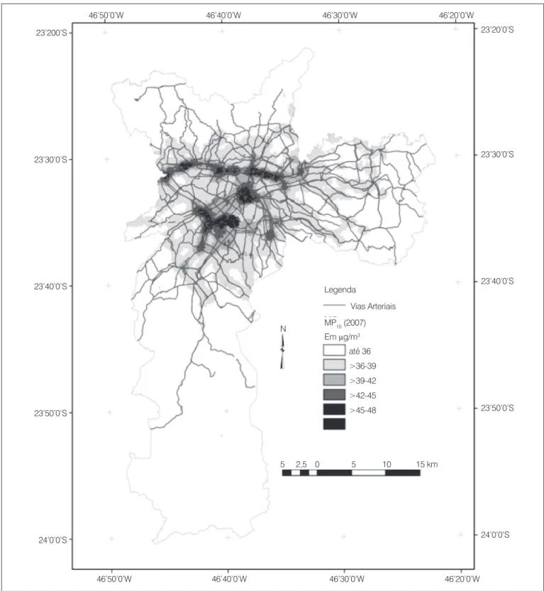 Figura 2 – Média anual da concentração de MP 10  (em µg/m³) no município de São Paulo, 2007.