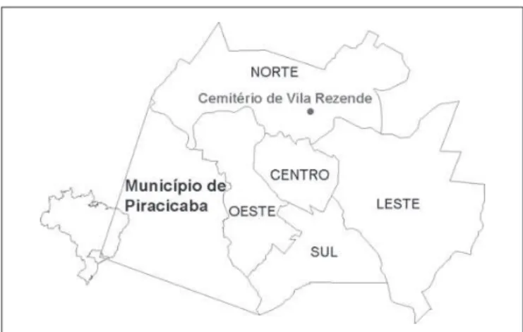 Figura 3 – Localização esquemática do cemitério de Vila Rezendede informações coletadas em inspeções de reconhecimento do meio 