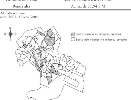 Figura 1 – Mapa de Cuiabá e bairros pertencentes no universo amostral
