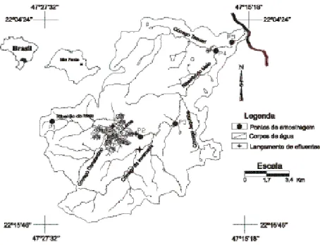 Figura 1 – Localização da bacia do Ribeirão do Meio e pontos de  amostragem