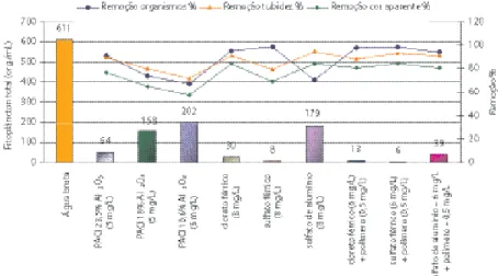 Figura 8 - Fitoplâncton e percentual de remoção  para as amostras dos ensaios de laboratório