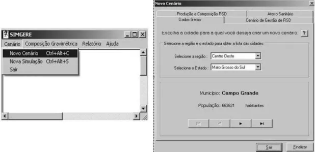 Figura 2 - Tela principal e tela referente à escolha “novo cenário”