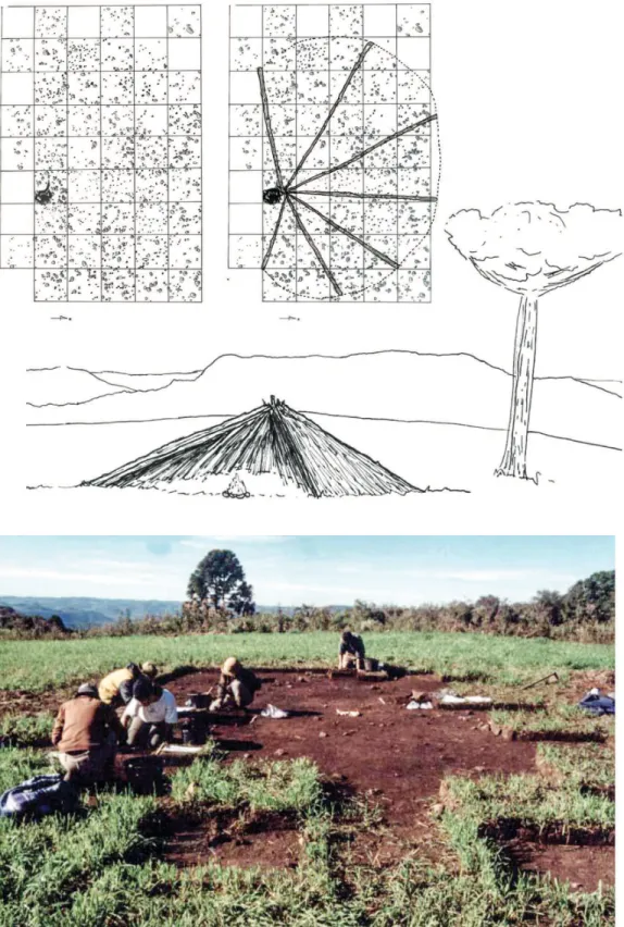 Figura  6  – Sítio litocerâmico superficial  RS-PE-12 , planta baixa e hipotética recons- recons-trução.