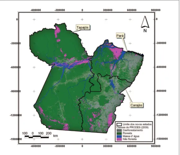 Figura 1 – Classes de cobertura vegetal do Estado do Pará. Os limites apresentados  estão relacionados à proposta de divisão territorial do Estado do Pará.