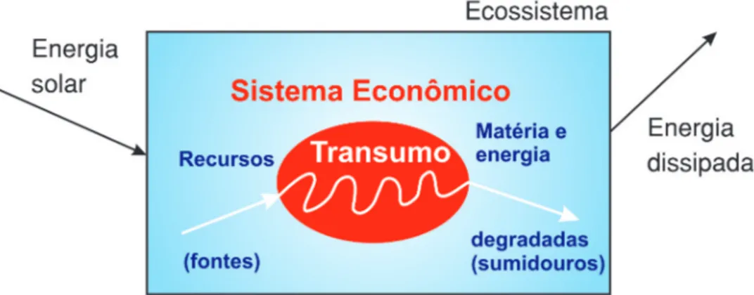 Figura  3  –  A  economia-atividade  como  sistema  aberto  dentro  do  ecossistema  (visão 