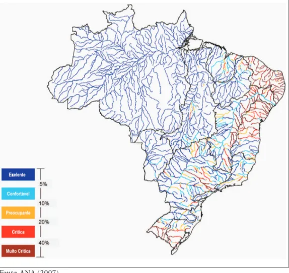 Figura  4  – Relação entre disponibilidade e demanda hídrica nos principais cursos d’água .