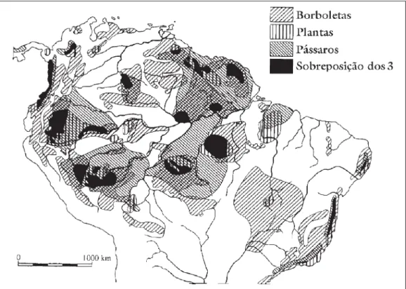 Figura 4 – Sobreposição de padrões de endemismo em plantas, borboletas e pássaros do Neotrópico