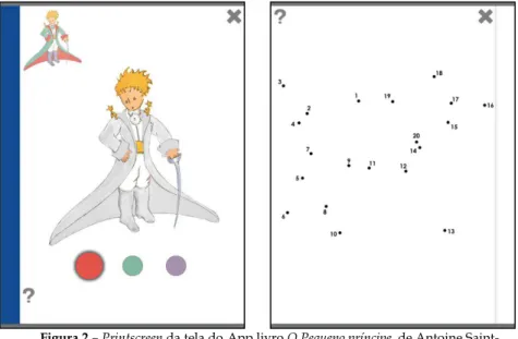 Figura 2  – Printscreen da tela do App livro O Pequeno príncipe, de Antoine Saint- Saint-Exupéry, com atividades lúdicas 