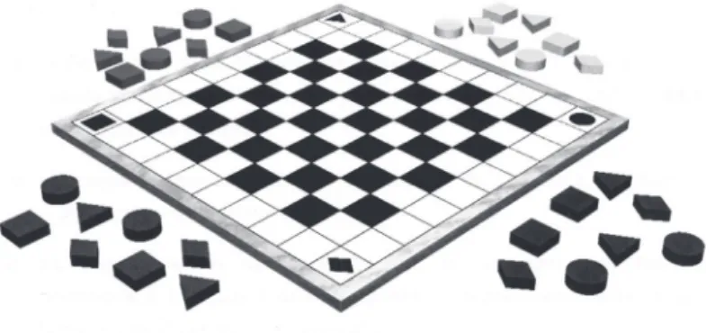 Figura 1 . Tabuleiro e peças do jogo Traverse. 