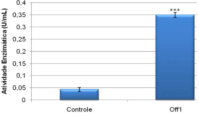 Figura 7 - Diferença entre atividade enzimática de dois meio de cultivo para o Paenibacillus 