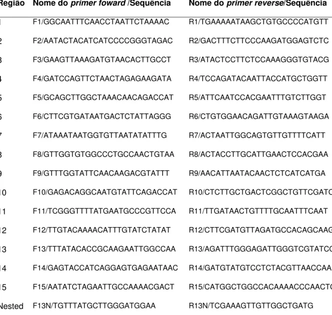Tabela  2:  Lista  de  primers  usados  para  amplificar  o  genoma  completo  do  IMNV  (SENAPIN  et  al.,  2007)