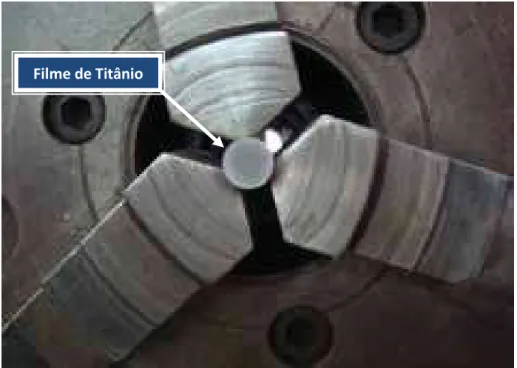 Figura 27: Filme de titânio depositado na superfície da amostra ao final da metalização  mecânica manual