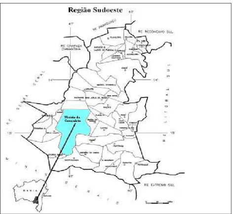 Figura 3: Mapa de localização de Vitória da Conquista na região Fonte: CEI, 1994