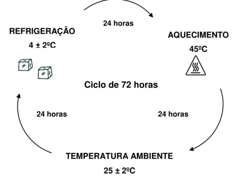 FIGURA  8  -  Esquematização  do  ciclo  tempo  versus  temperatura,  o  qual  as  emulsões  foram  submetidas
