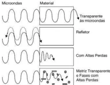 Figura 13. Resposta dos materiais a interação com as microondas  Fonte: CLARK et al., 1996; MENEZES, 2007