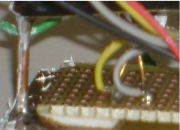 Figura 11. Detalhe do elemento sensível ligado a placa de cobre por fio trocador de calor 