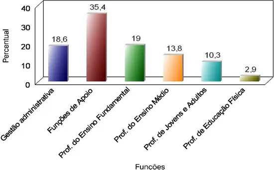 GRÁFICO 06  Distribuição das funções administrativas, pedagógicas e de apoio na 9ª DIRED 