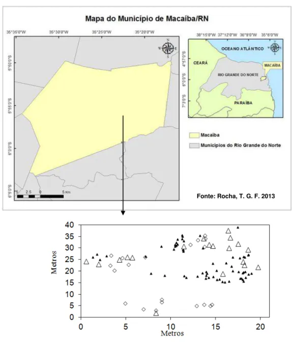 Figura 1: Localização geográfica do município de Macaíba e distribuição espacial de todos os  indivíduos de C