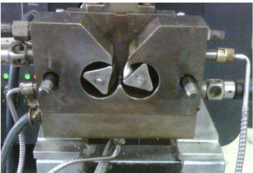 Figura 9  – Câmara do misturador interno e rotores utilizados. 