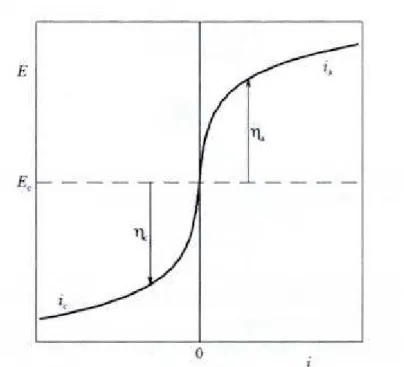 Figura 6 – Curvas de polarização anódica e catódica num diagrama em que as  densidades de corrente assumem valores relativos (WOLYNEC, 2003)