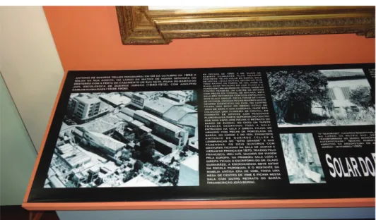 Figura 6: Na sala sobre a história de Jundiaí, o painel  mostra fotografias da casa tombada e conta sua história.