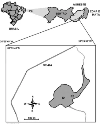 Figura 1.  Localização geográfica do reservatório de Mundaú, Pernambuco (PE).
