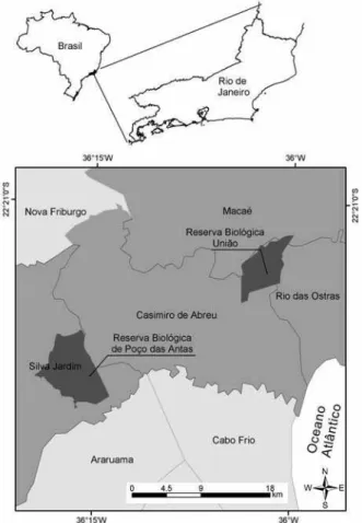 Fig. 1. Localização da Reserva Biológica de Poço das Antas e Reserva Biológica União, Rio de Janeiro.