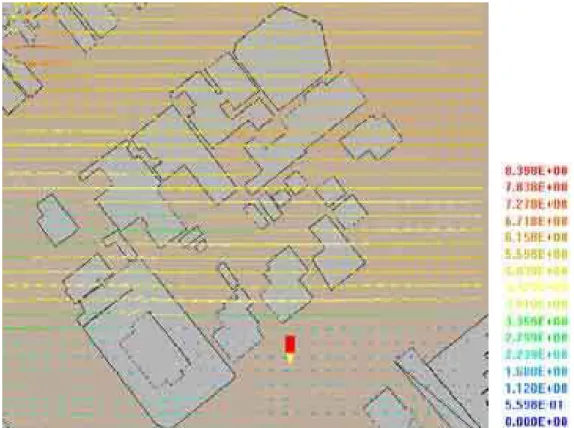 Figura 48. Vista em plano dos resultados da simulação do Modelo 1 a 15,40 metros do solo