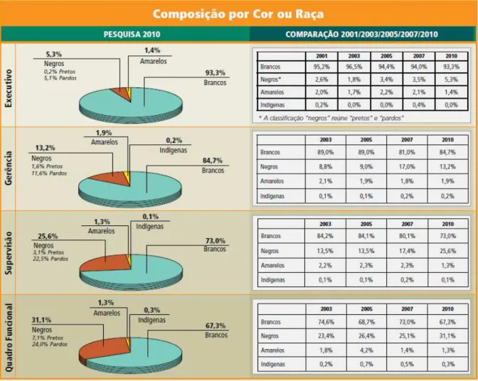 Gráfico 5: Composição de funcionários por cor ou raça em 500 grandes empresas no Brasil 