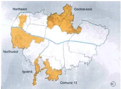 Illustration 5:  Map of 5 Main Zones for Integral Urban Projects, Medellín 