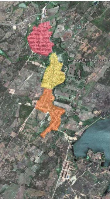 Figura 5 - Imagem de satélite da cidade de Tenente Ananias-RN com destaque para os bairros 