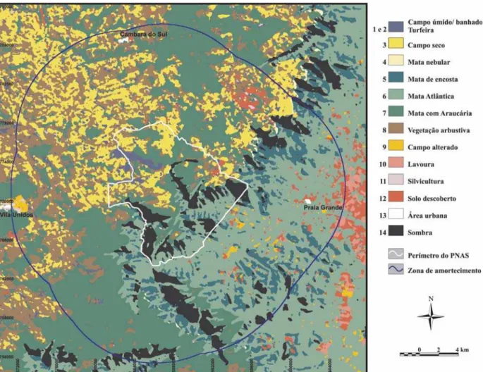 Fig. 7. Mapa de uso e cobertura do solo no Parque Nacional dos Aparados da Serra. Coordenadas geográficas em UTM, zona 22.