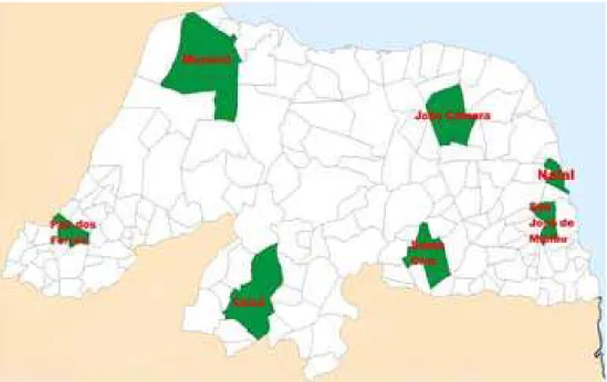 FIGURA 5 – LOCALIZAÇÃO GEOGRÁFICA DAS UNIDADES REGIONAIS DE  SAÚDE PÚBLICA-RN 