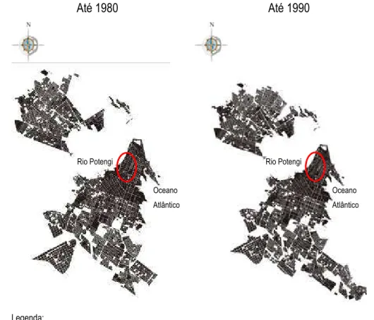 Figura 9: Expansão da cidade do Natal até as décadas de 1980 e 1990, a partir da mancha urbana original