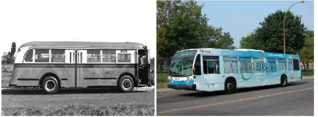 Figura 18: Exemplos de Trólebus (1966) e do Biobus (2002) em Montreal, respectivamente