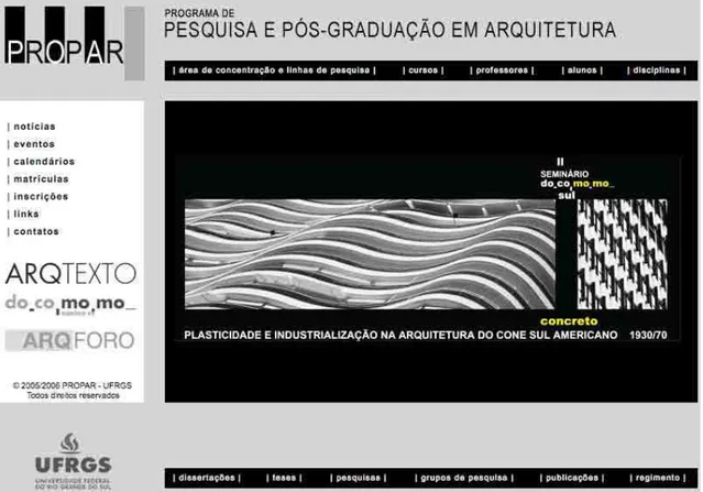 Figura 21 – Página da Biblioteca Digital em Arquitetura e Urbanismo da UFRGS.    Fonte:  http://www.ufrgs.br/propar/  (2009) 