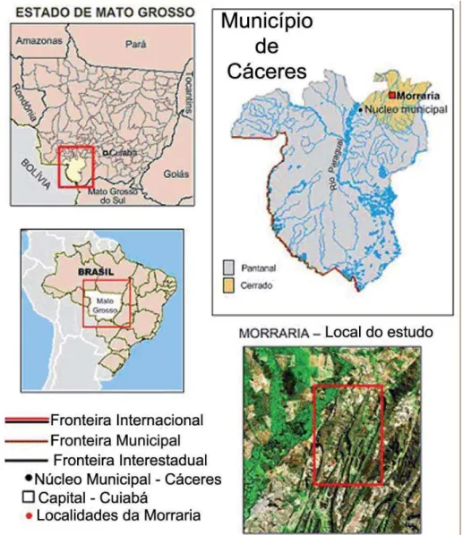 Figura 1 –  Localização da Região da Morraria em Cáceres, Mato  Grosso, Brasil