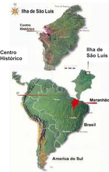FIGURA 01 – Mapas do Brasil, Maranhão e São Luís 