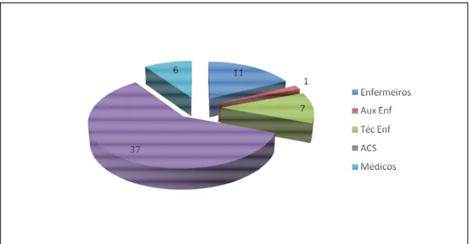 Gráfico 1 – Distribuição dos 62 profissionais de saúde participantes do estudo, quanto  à categoria