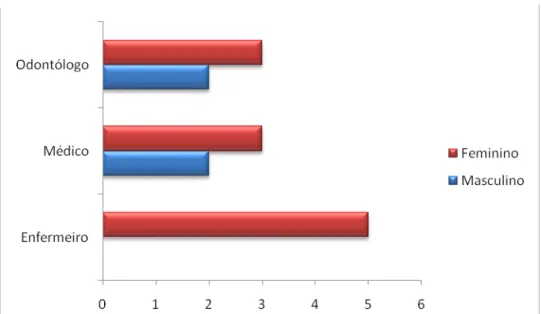 Gráfico 2: Distribuição por sexo dos sujeitos da pesquisa, conforme a categoria profissional