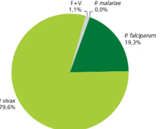 Figura 03- Distribuição da proporção de espécie de Plasmodium na Amazônia Legal no  ano de 2009