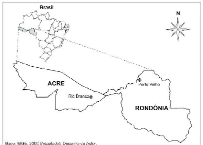 Figura 1 -  Estados de Rondônia e Acre, Brasil.