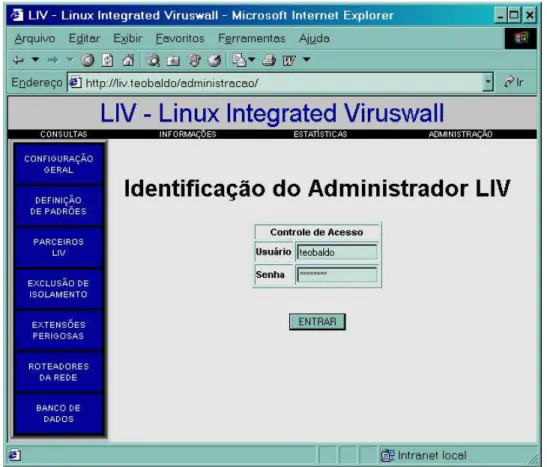 Figura 4.11. Tela de identificação solicitada para autorizar o ingresso na seção de administração do servidor LIV.