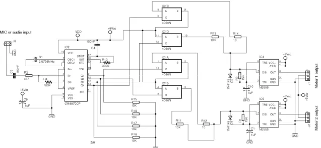 Figura 10: Esque Tabela 1: Lista Compone Decodificador D (MT8870 ou HT Temporizador N CD4066 chave  Resistor 15K  Ω Resistor 4K7  Ω Resistor 100K  Ω Resistor 10  Ω Resistor 10K  Ω Resistor 330K  Ω 1N4148 diodo  Ω 0.10uF (100nF) Capacitor de ce 1uF capacito