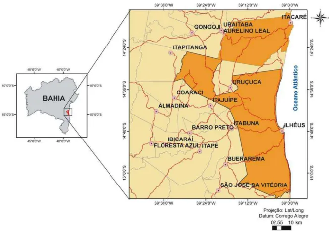 Figura 1  – Mapa da localização do Município de Itacaré – Bahia. Fonte: MOREAU (2006).