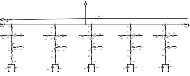 Figura 8. Modelo elétrico de estruturas aterradas por uma haste cobreada (sem cabo contrapeso) 