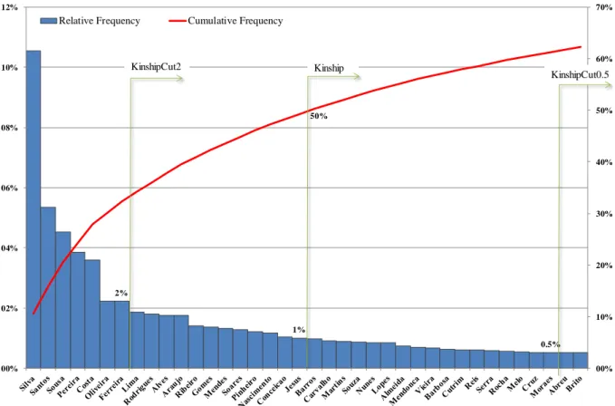 Figure 1. The surnames classification and the Kinship measures 