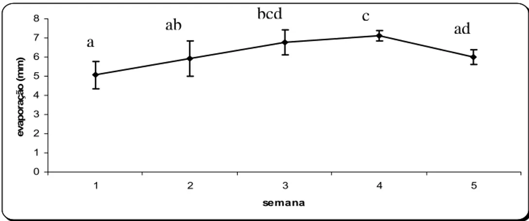 Figura 12: Valores de evaporação obtidos durante o período de cultivo de  G. birdiae 